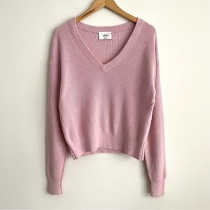 Aritzia Wilfred Manila V-Neck Wool Cotton Sweater in Poetic Pink